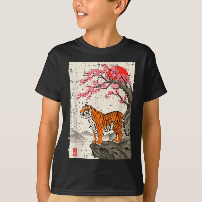 Camiseta Japanese Tiger Cherry Blossoms Sakura Art Women Me (Frente)