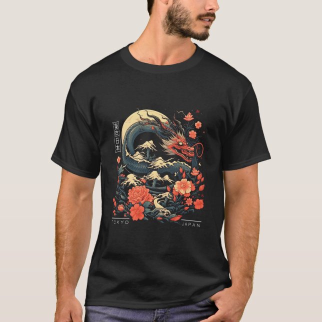 Camiseta Japanese Tokyo Dragon Asian Tattoo 80Â€™S Style (Frente)