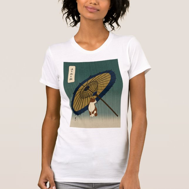Camiseta Japanese Ukiyoe Rainy Cat (Frente)