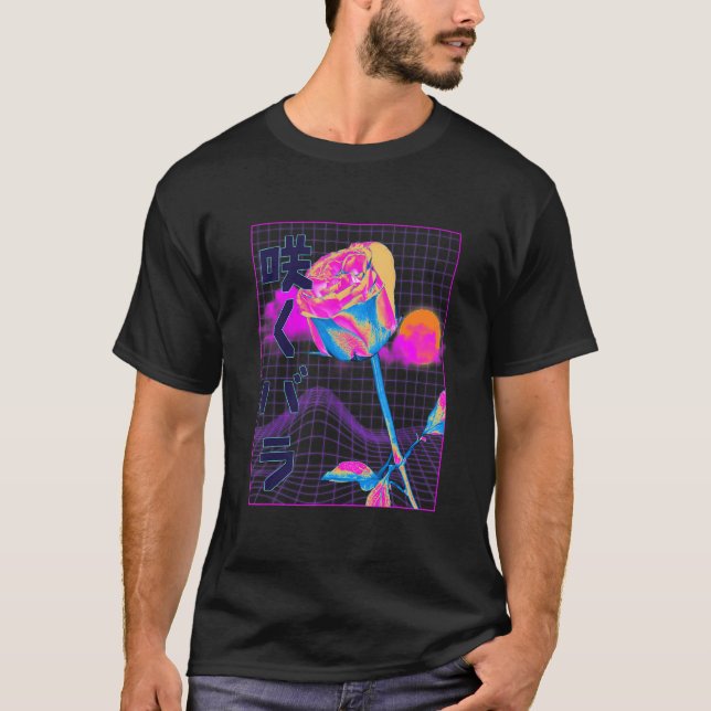 Camiseta Japanese Vaporwave Aesthetic Red Rose Plant Flower (Frente)