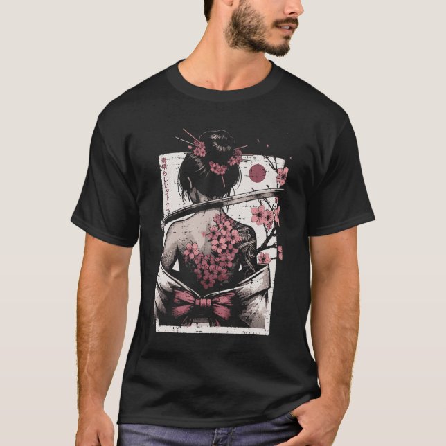 Camiseta Japanese Woman Cherry Blossomattoo Art Geisha Wome (Frente)