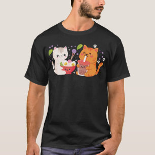 Camiseta Japão Anime Kawaii Gatos Ramen Boba Engra