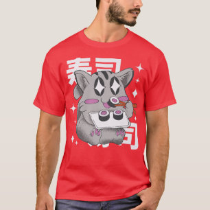 Camiseta Japão Cat Come Sushi Com Estrela Nos Olhos Para Ra