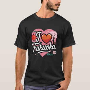 Camiseta Japão Eu Amo Fukuoka Sakura Flor de Cerejeira Japo