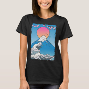 Camiseta Japão Fujiyama Mountain Lotus Flower Sunset Wave V
