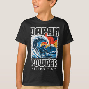 Camiseta Japão hokusai snowboarding niseko japonês katakan