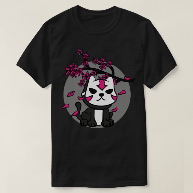 Camiseta Japão Oni Mask Cat Cherry Blossom (Frente do Design)