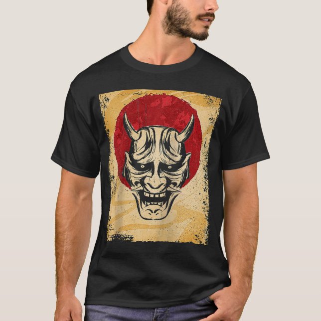 Camiseta Japão Oni Mask Fighter Japonês Retro Raglan 1 (Frente)