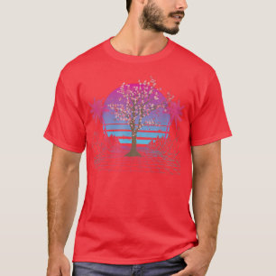 Camiseta Japão Sakura Árvore rosa Flor 80s Cereja Vaporwave