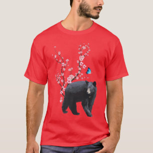 Camiseta Japão Sakura Cherry Blossom Black Bear Japonês