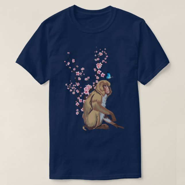 Camiseta Japão Sakura Cherry Blossom Macaque Macacos Japane (Frente do Design)