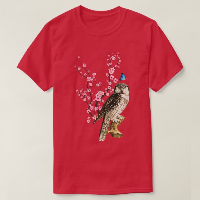 Camiseta Japão Sakura Cherry Blossom Owl Bird Japonês (Frente do Design)