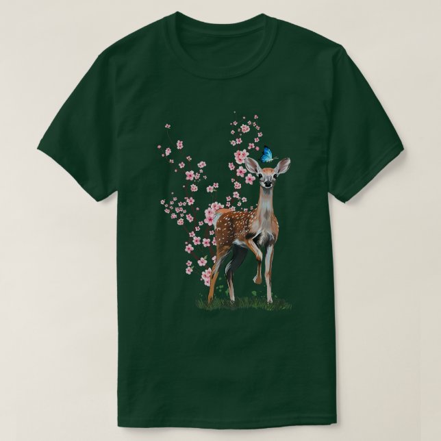 Camiseta Japão Sakura Cherry Blossom Sika Deer Japonês (Frente do Design)