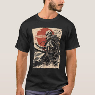 Camiseta Japão Samurai Warrior Skeleton Ukiyo Ink Trabalho 