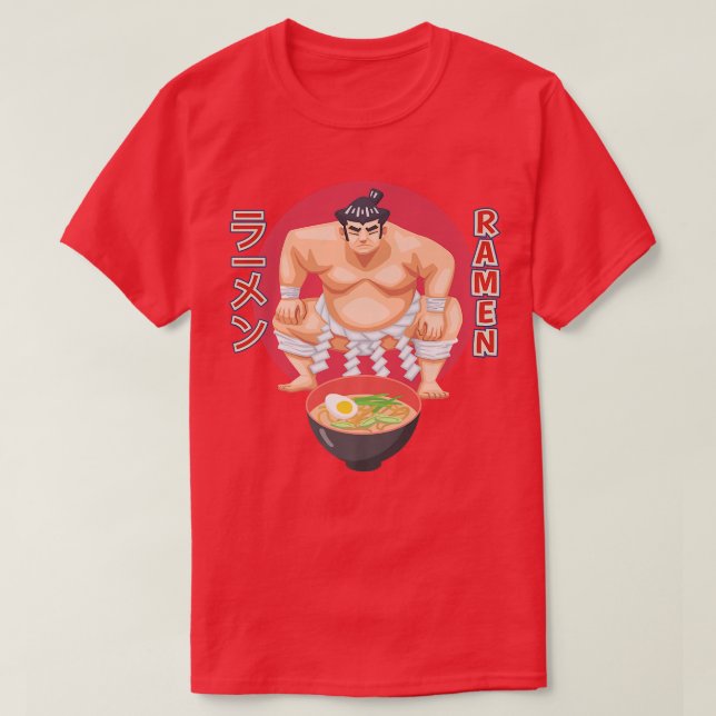 Camiseta Japão Sumo Wrestler Pronto Para Comer Ramen Noodle (Frente do Design)