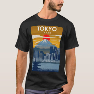 Camiseta Japão Tóquio Monte Fuji Cityscape Vintage Mínimo T