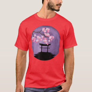 Camiseta Japão Torii Gate Shrine Blossom Púrpura Floor