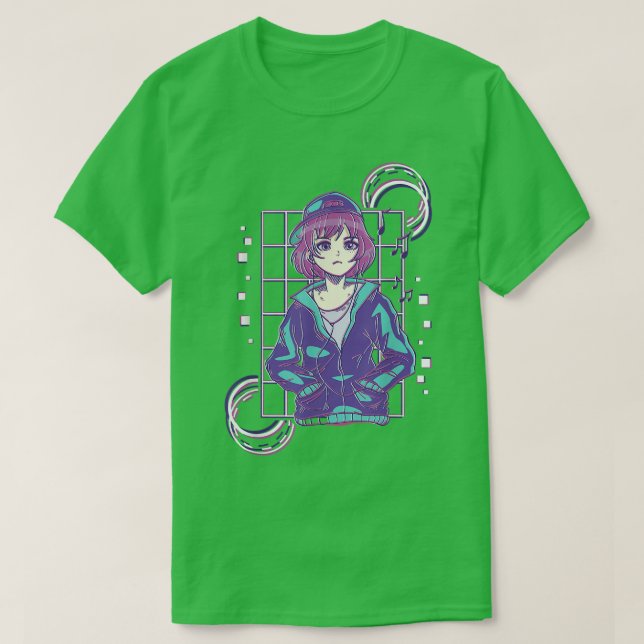 Camiseta Japão Vaporwave e Vaporwave com garota Vaporwave (Frente do Design)