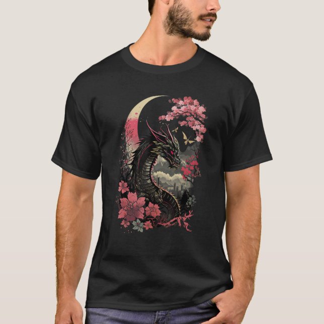Camiseta Japonês Aestético Dragão japonês Arte japonesa Tat (Frente)