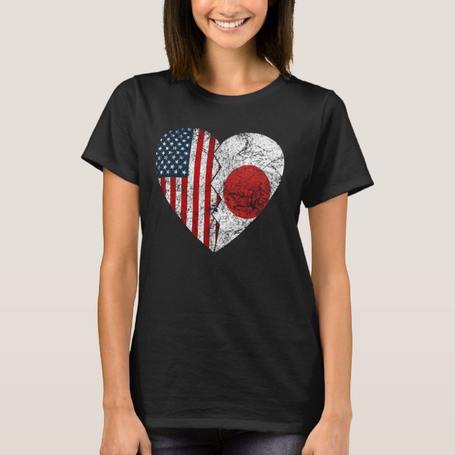 Camiseta Japonês American Flags Heart Estados Unidos Japão (Frente)