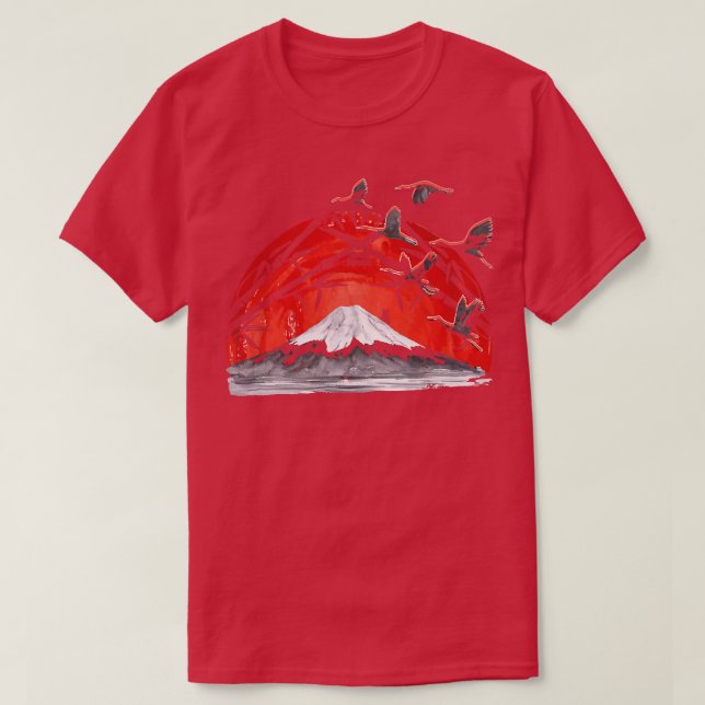 Camiseta Japonês Art Volcano Stork Crane Japão Art Sakura (Frente do Design)