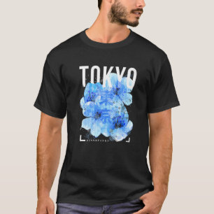 Camiseta Japonês Blue Chersom Blossom Trabalho de arte Toky