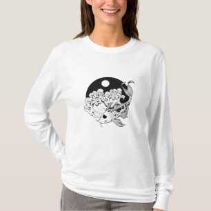 Camiseta Japonês carp koi com Yin e Yang Background