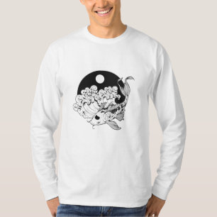 Camiseta Japonês carp koi com Yin e Yang Background