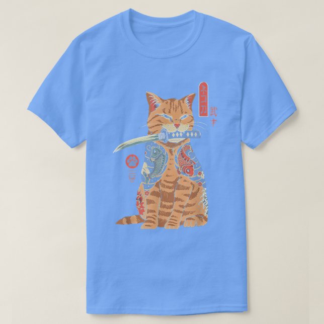 Camiseta Japonês Catana Samurai Cat Katana Graphi Japonês (Frente do Design)