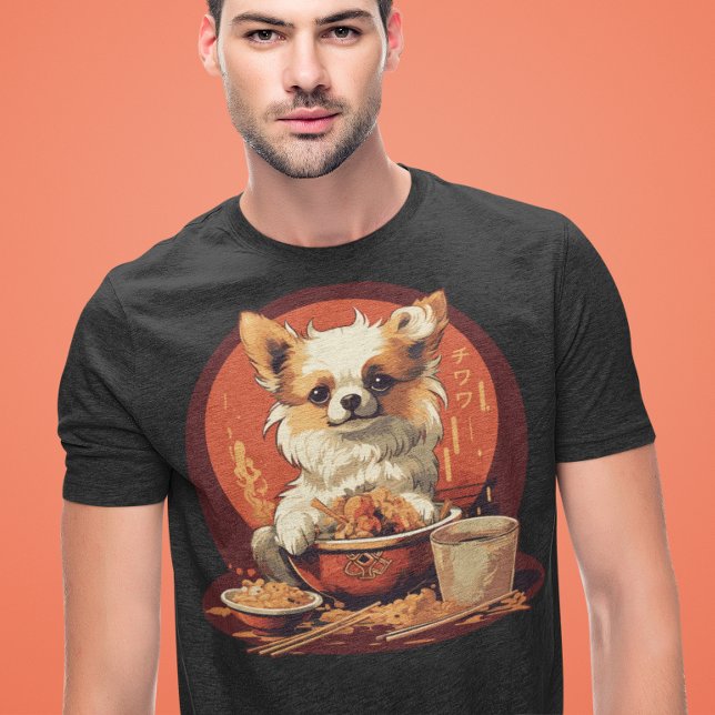 Camiseta Japonês Chihuahua comendo Ramen Kawaii Anime (Criador carregado)