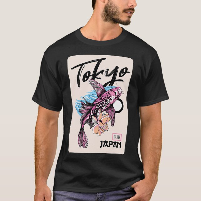 Camiseta japonês com peixes koi (Frente)