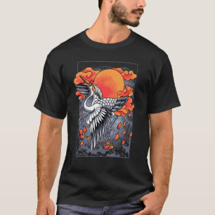 Camiseta Japonês Crane Tsuru Com Cerejeira Blossomo