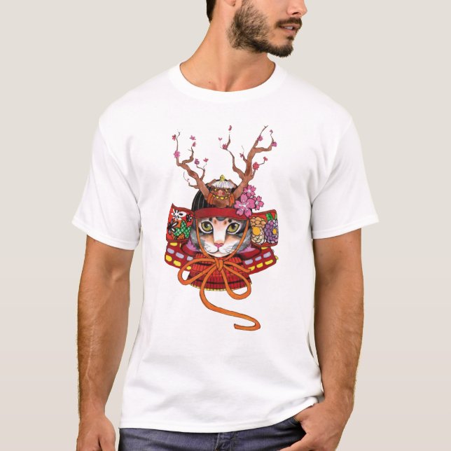Camiseta Japonês Edo Samurai Neko Kitten (Frente)