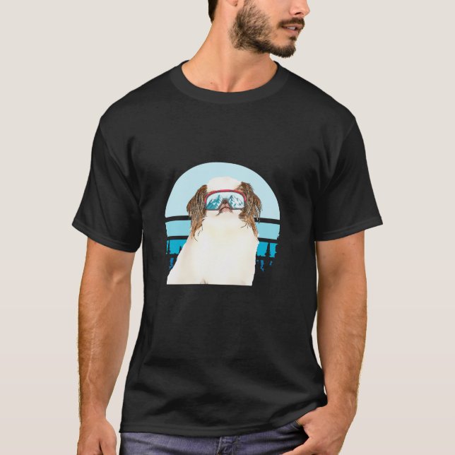 Camiseta Japonês Esqui Inverno Cachorro de Esqui da Montanh (Frente)