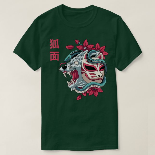 Camiseta Japonês Fo Mask Kitsune Wolf Cobra Japão Gráfico (Frente do Design)