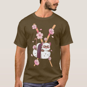 Camiseta Japonês Gado Sushi Gato Cereja Flor Sakura Kaw