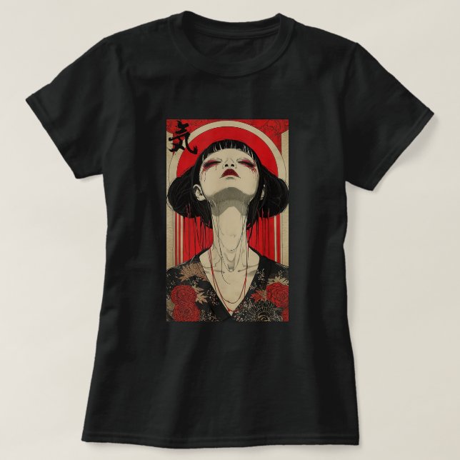 Camiseta Japonês Geisha Art Kanji Tokyo Japão Hanami (Frente do Design)