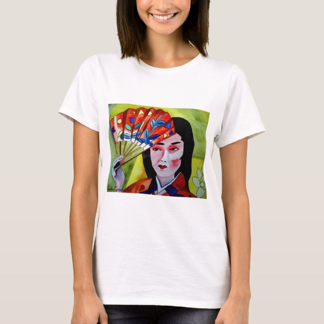 Camiseta Japonês Geisha com arte original de aquarela (Frente)