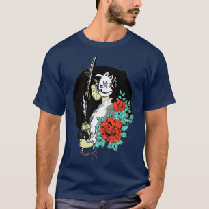 Camiseta Japonês Geisha com Oni Mask Yokai Samurai (2)