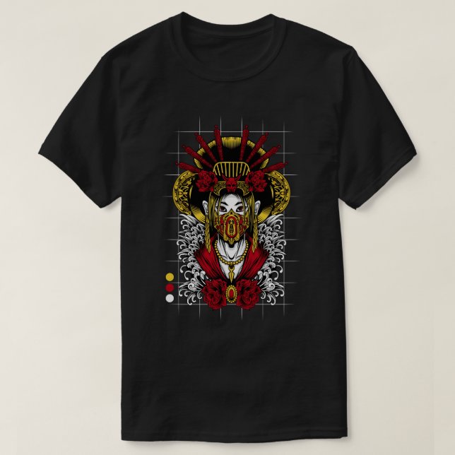 Camiseta Japonês Geisha Demon Art Hannya Oni Mask Streetwe (Frente do Design)