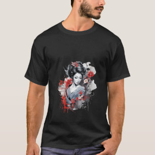 Camiseta Japonês Geisha Girl Graphic Art V-Neck