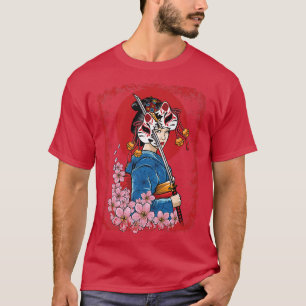 Camiseta Japonês Geisha Mask Sword Sword 