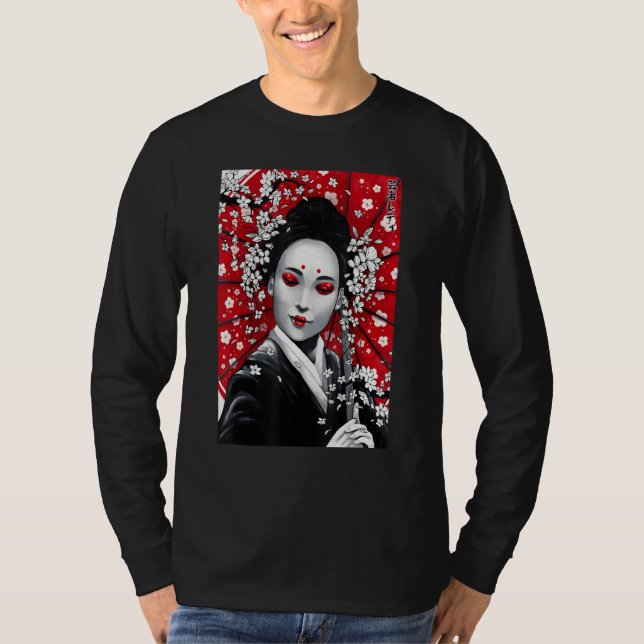 Camiseta Japonês Geisha Umbrella Ink Wash Painting Souveni (Frente)
