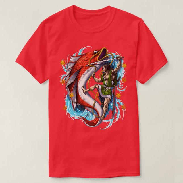 Camiseta Japonês - Giant Carp Fish Samurai Warrior Folklore (Frente do Design)