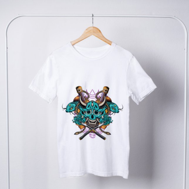 Camiseta Japonês Hannya Mask Swords Koi Fish (Criador carregado)