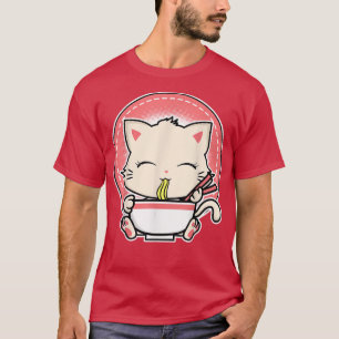 Camiseta Japonês Kawaii Neko Cat Ramen Bowl Anime Japonês