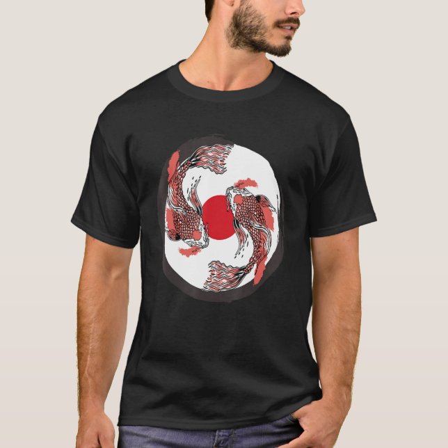 Camiseta Japonês Koi Carp Japan Flag & Yin Yang Inspirou (Frente)