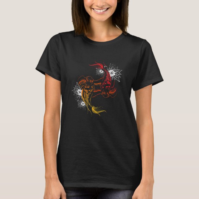 Camiseta Japonês Koi Carp Yin Yang Art (Frente)