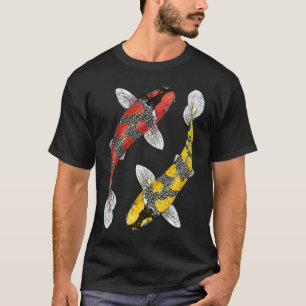 Camiseta Japonês Koi Carp Yin Yang Black Red e Yellow F