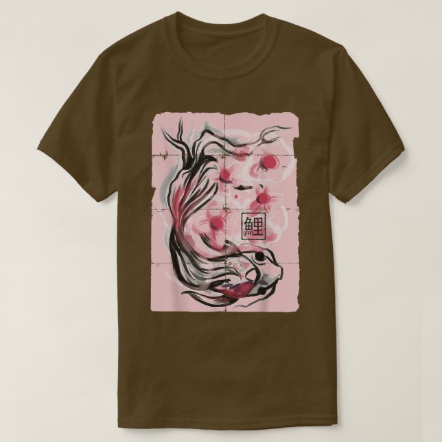 Camiseta Japonês Koi Fish Sakura Cherry Blossom Graphic (Frente do Design)